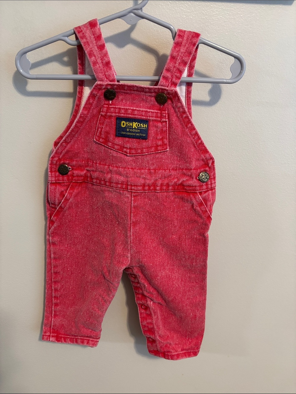 VTG OshKosh Bgosh Pink Acid Wash Denim Overalls Made in USA 3/6 Months 90s